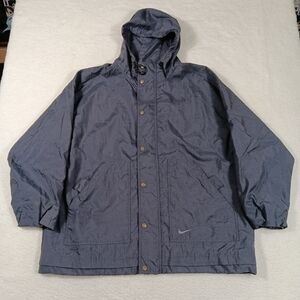 Vintage 90s Nike Jacket Mens Large Gray Raincoat Windbreaker Hoodied Full Zip